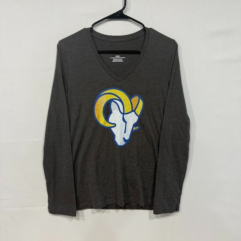 NFL Rams Shirt Womens S Gray‎ Long Sleeve V-Neck Logo Tee